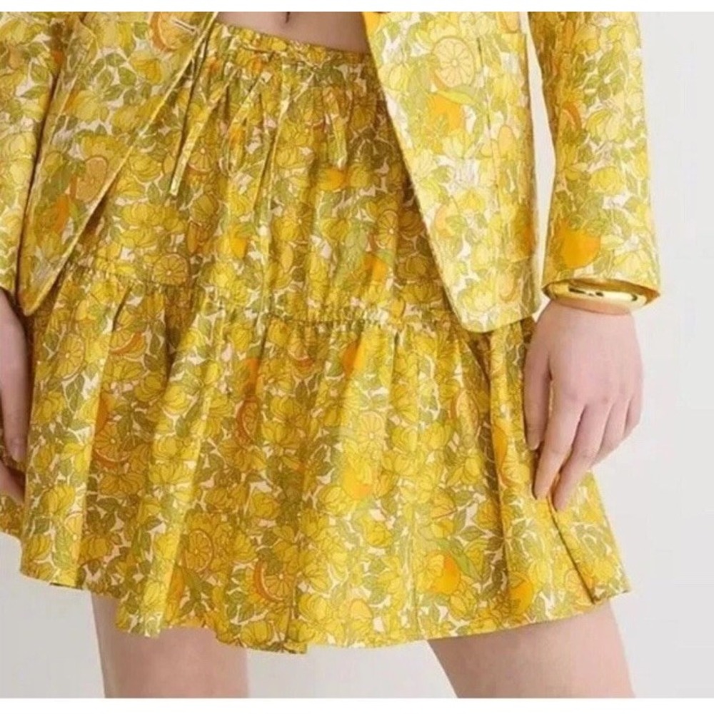 J.Crew Tiered Mini Skirt Womens‎ Medium Yellow Limone Print Stretch Drawstring